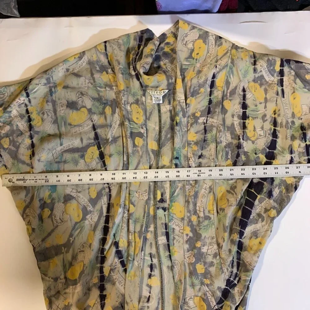 Citron Santa Monica Women's Tropical Pineapple‎ Silk Open Front Cardigan Size S